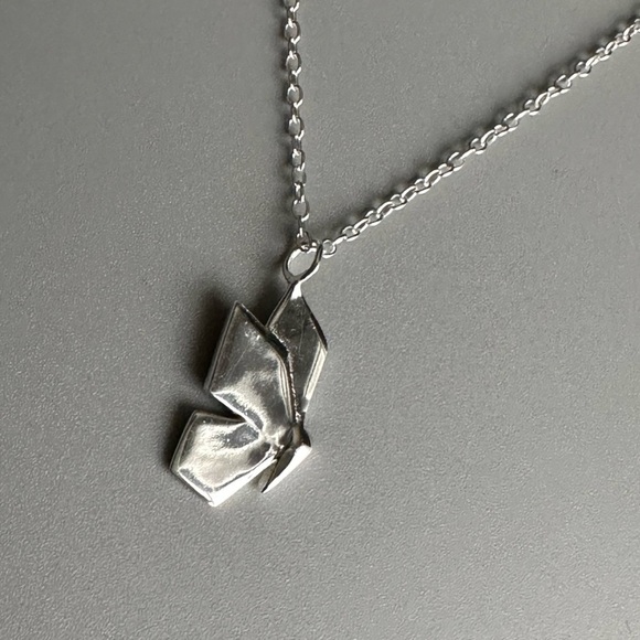 Sterling Silver Origami Butterfly Necklace Waterproof and Anti-Tarnish - Picture 4 of 6